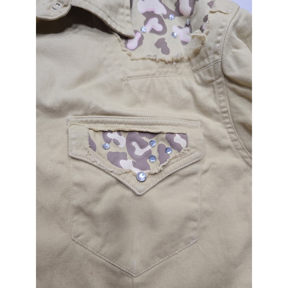 Cowgirl Hardware Tan Leopard Print Rhinestone Western Snap Shirt Size Large - Picture 4 of 7